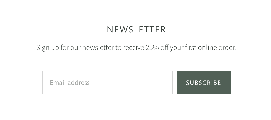 Newsletter signup offering 25% off deal