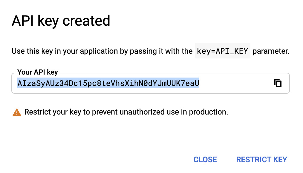 Copy the API key