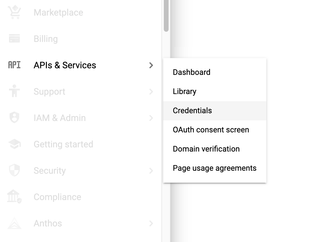 Select credentials in Google Cloud Platform