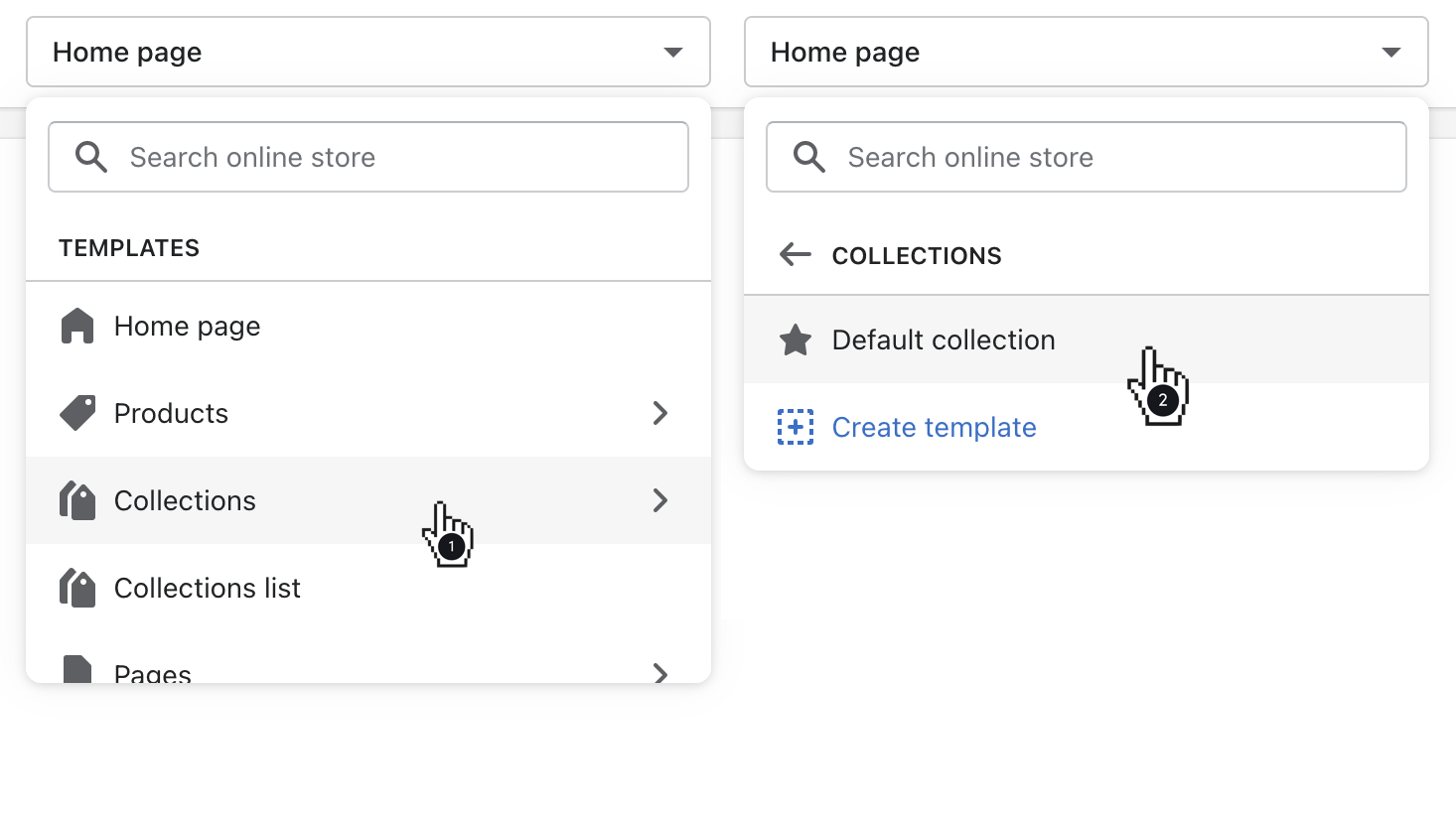 Open Collections then Default collection in theme editor
